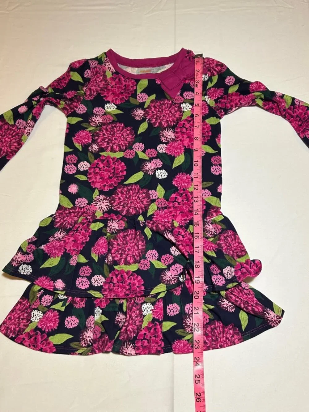 Gymboree Girls Size 5 Pink Blue Floral Long Sleeve Dress Ruffle Bottom NWT